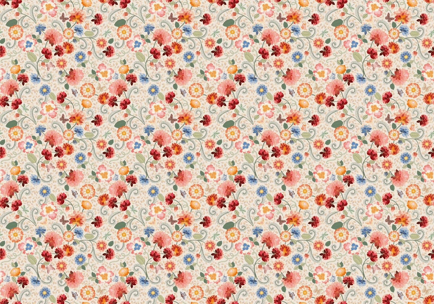 Ornate Floral Mosaic Wallpaper