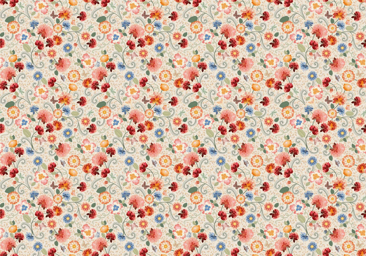 Reich verzierte Blumenmosaik -Tapete in your room — zoomed