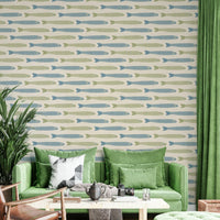 Hand-drawn fish pattern mural wallpaper
