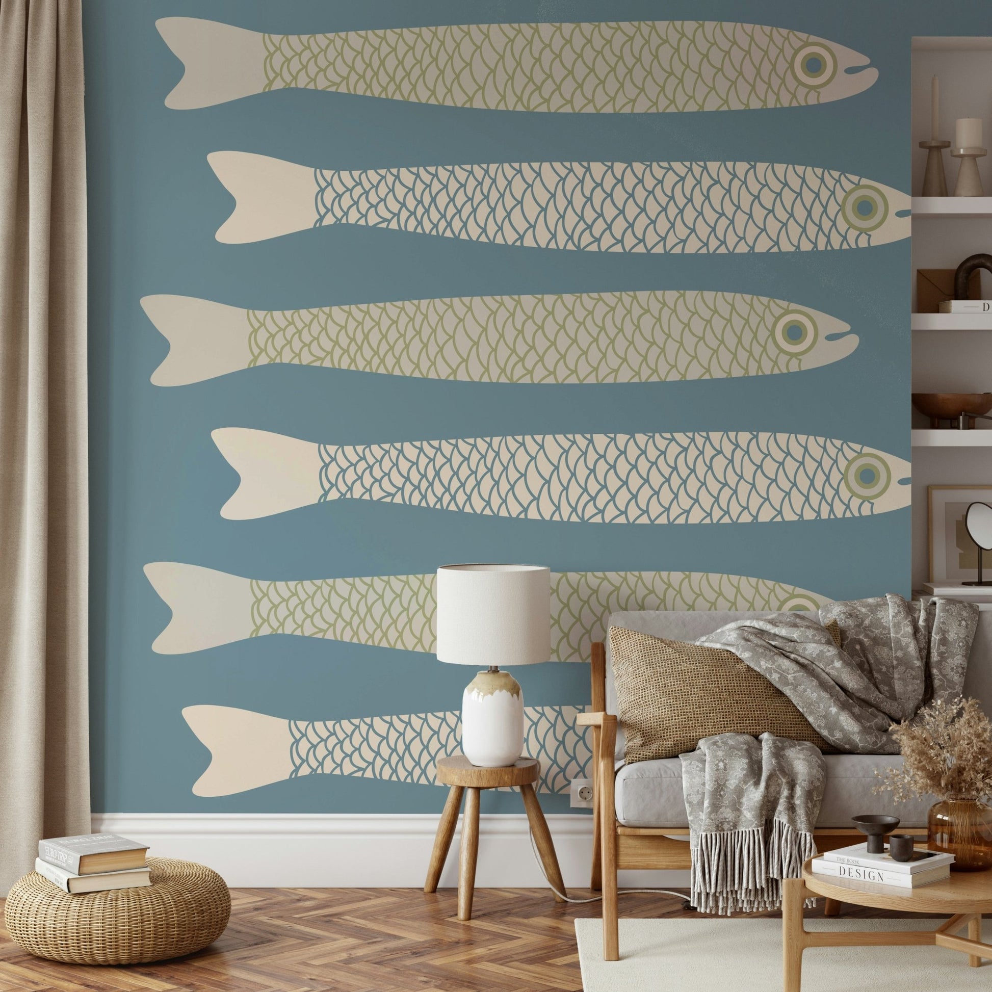 Calming wall mural with fish design

