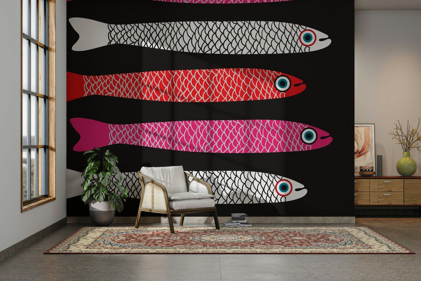 Vintage-inspired seafood mural wallpaper
