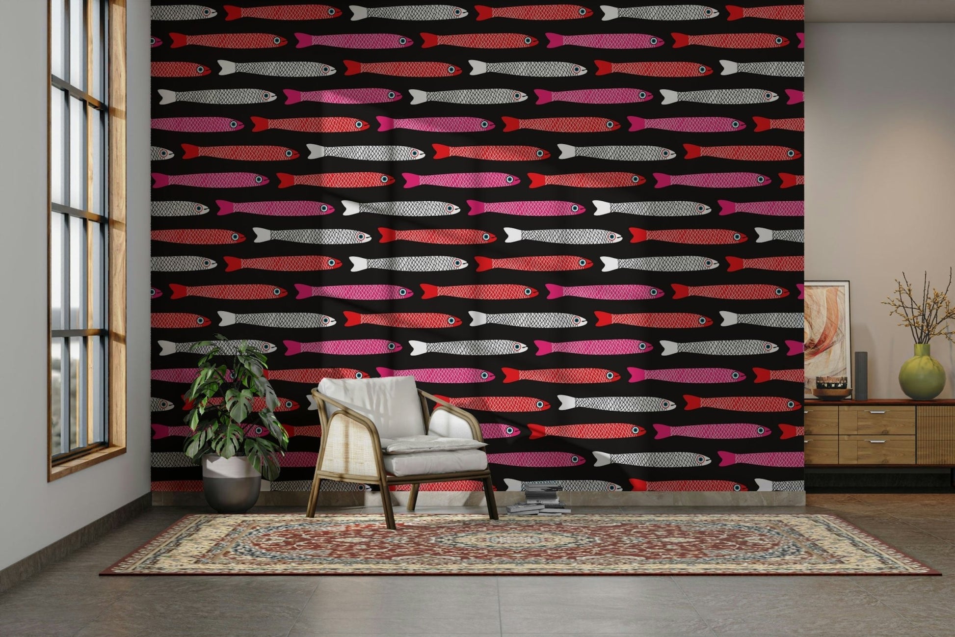 Anchovies retro fish wallpaper design

