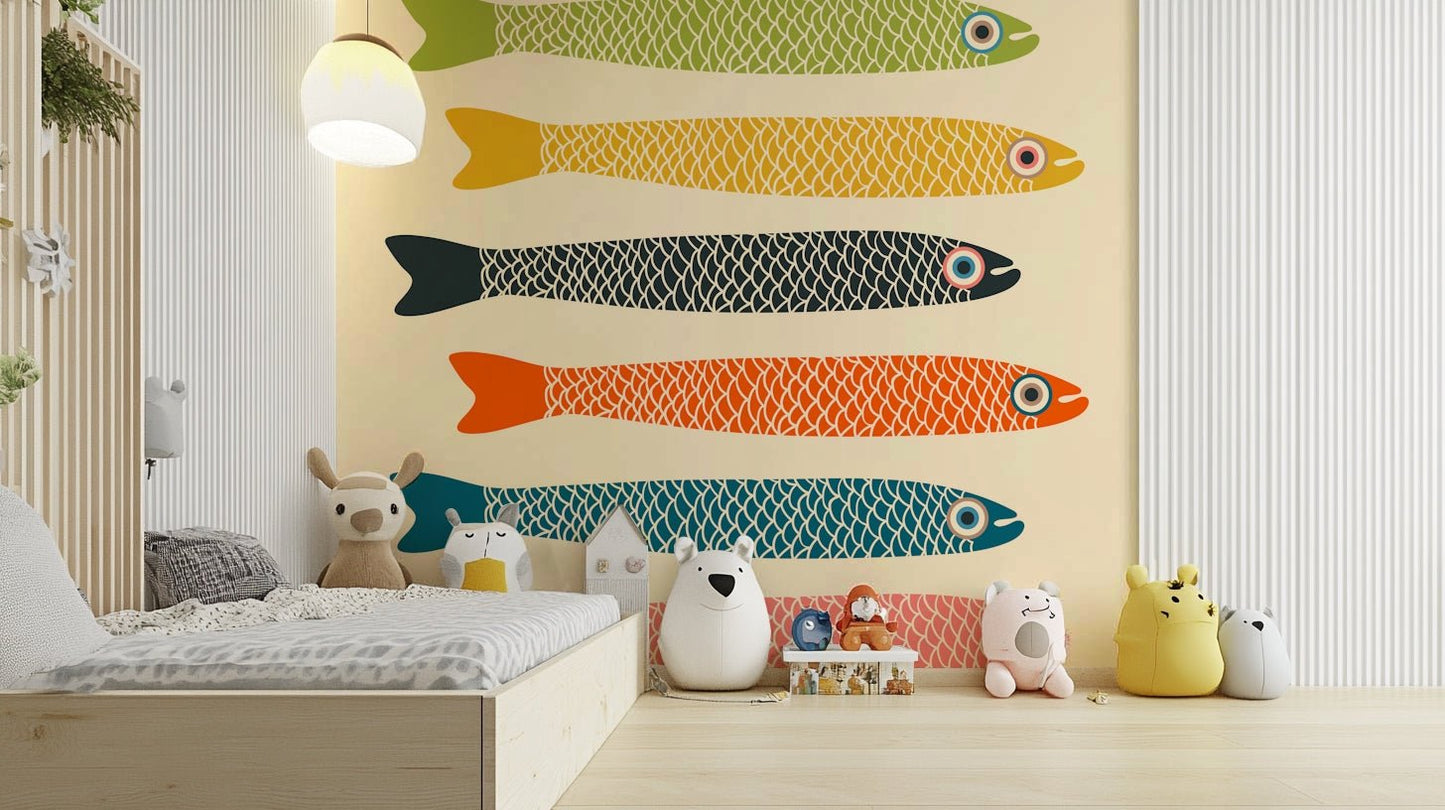 Unique Anchovies retro mural for adding character to any room.

