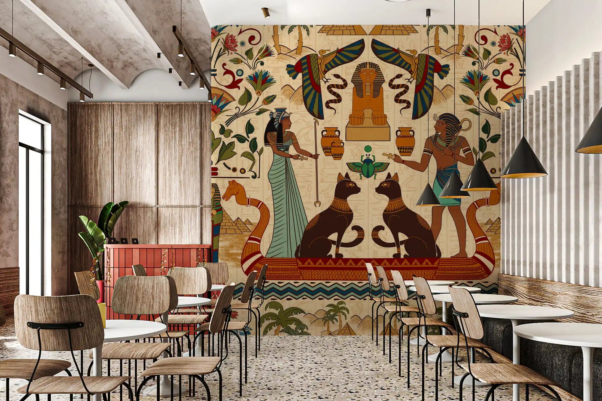 The Ancient Echoes Wall Mural featuring nature and figures.