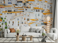 Spanish whitewashed town houses sunny Andalusian Village mural.