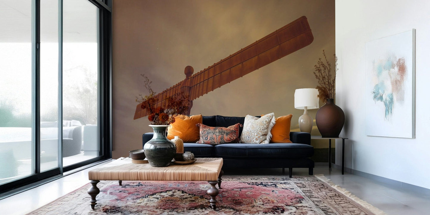 Industrial Angel structure wallpaper for walls, impressive scale, atmospheric light.