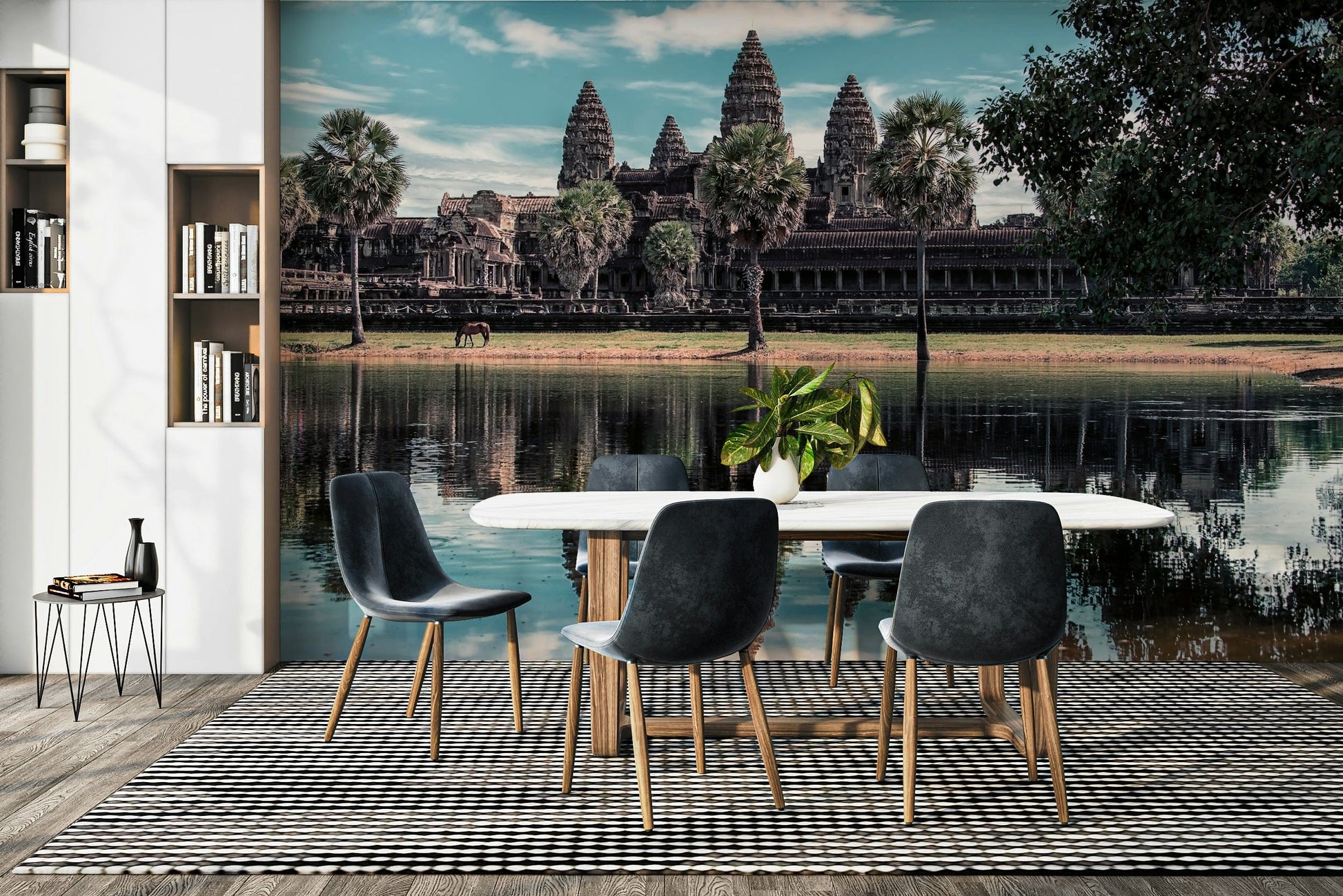 An artistic travel themed mural for home decor.

