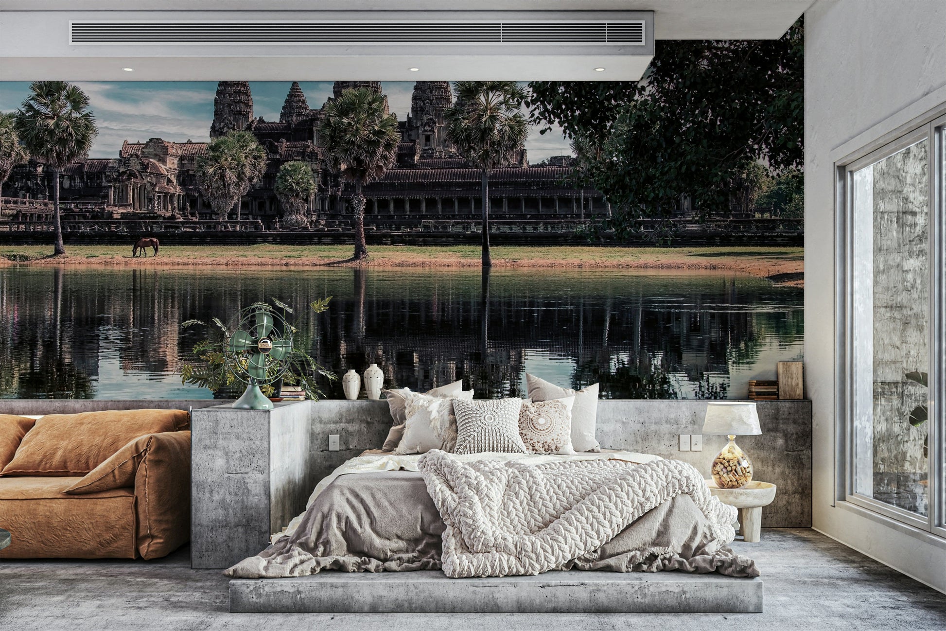 A contemplative Southeast Asian wallpaper mural for a feature wall.

