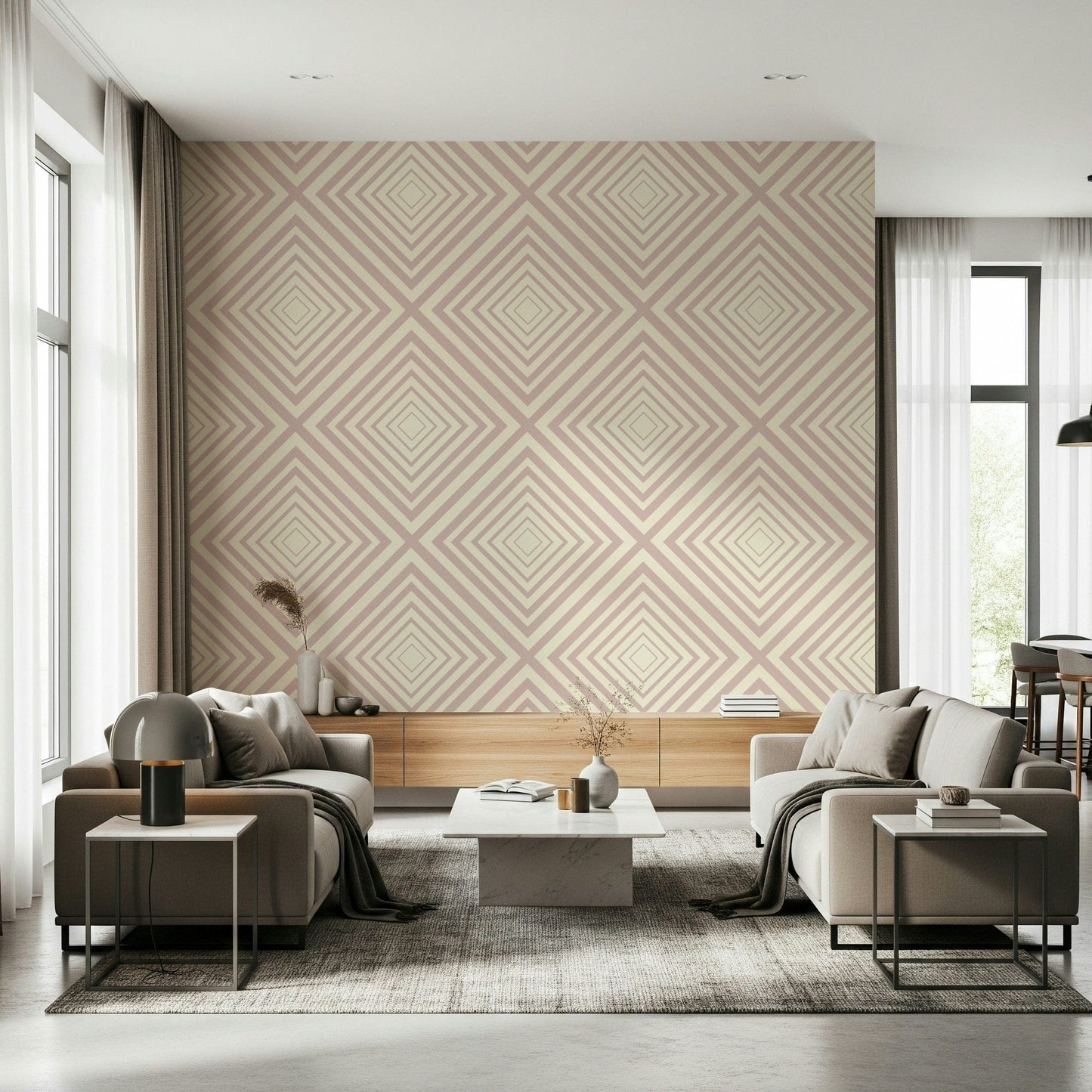 Bold intersecting chevron pattern on Angled Stripes mural art.