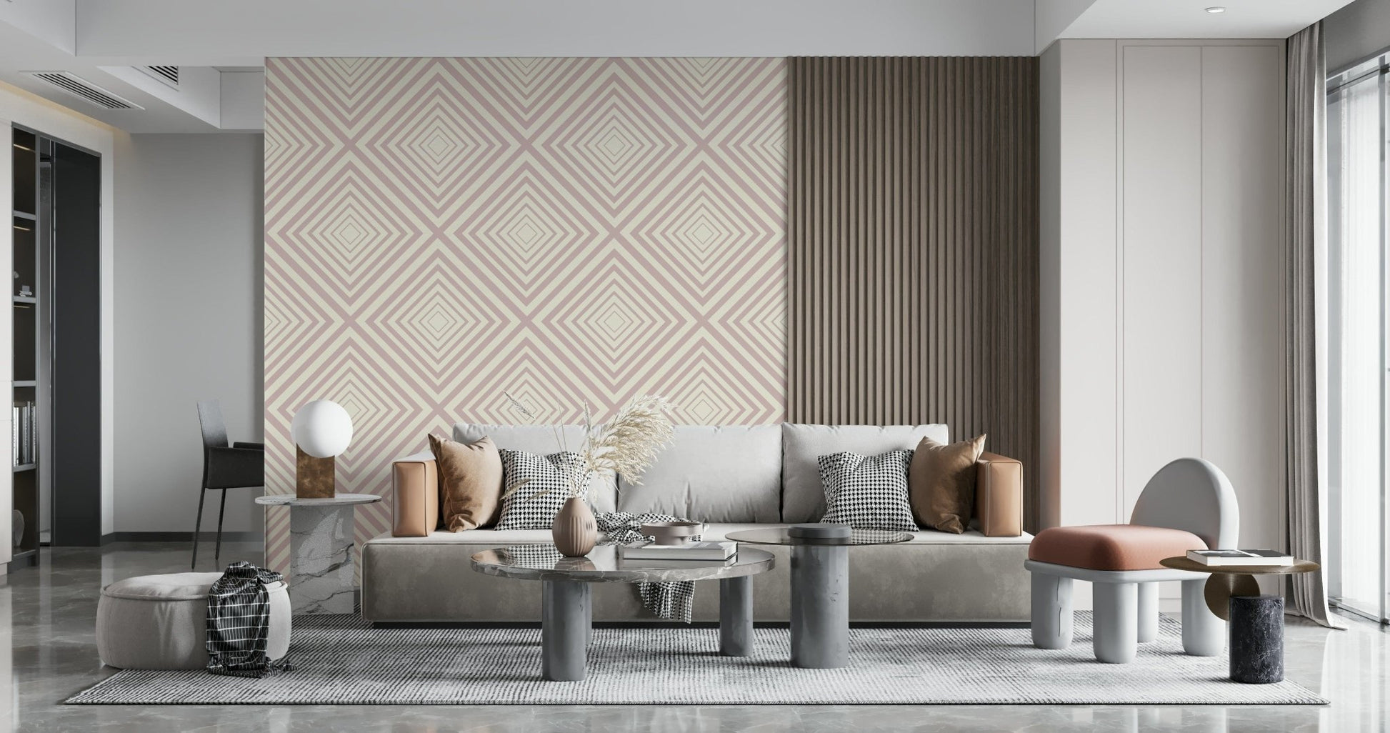 Geometric diagonal lines of Angled Stripes wallpaper design.