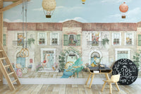 The animals are playing musical instruments on a bandstand.

