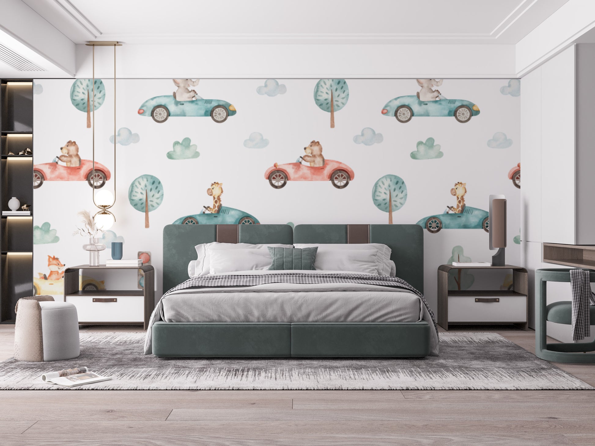 Exciting animal racing theme in watercolor wallpaper design
