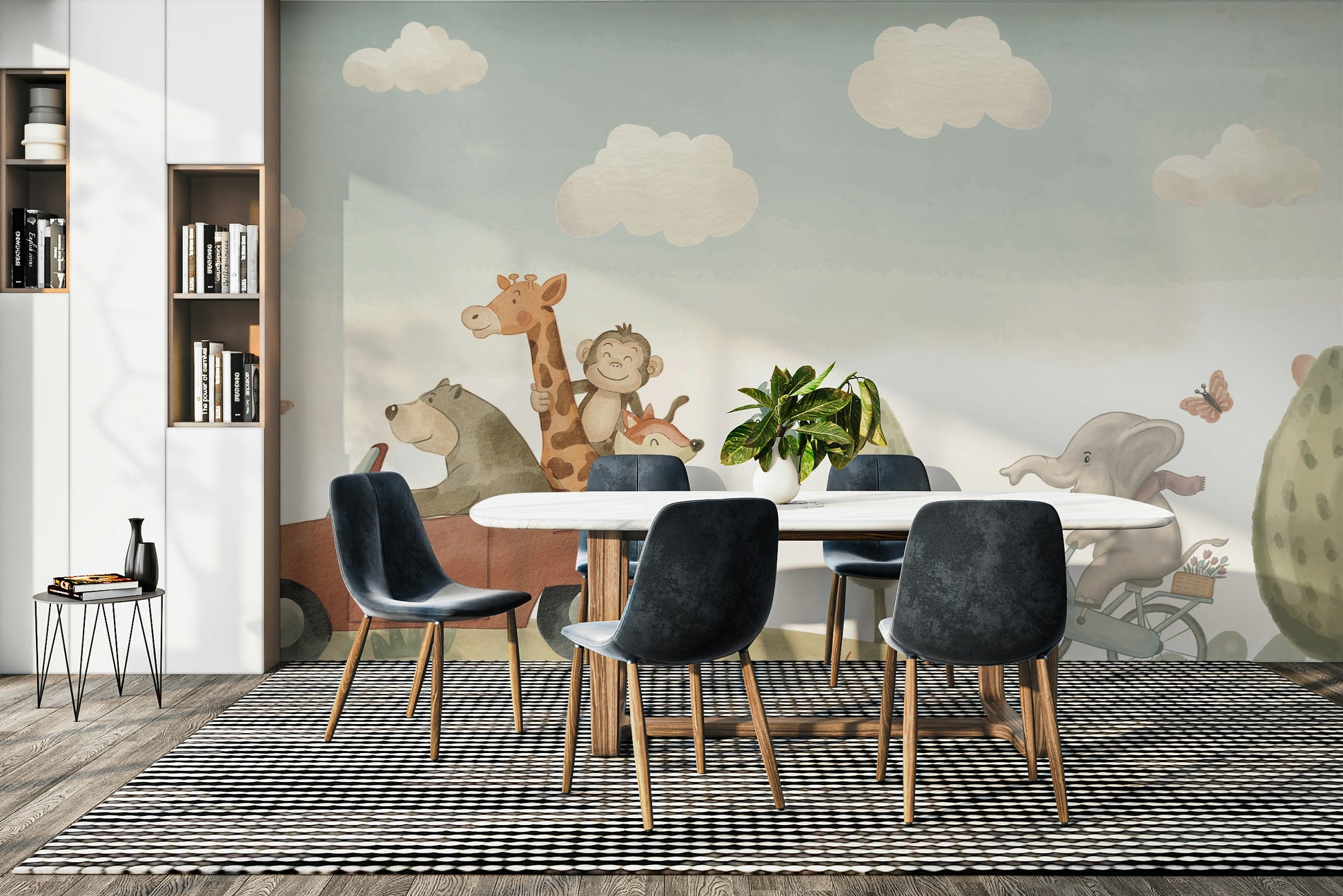 Peel and stick animal adventure wallpaper for children