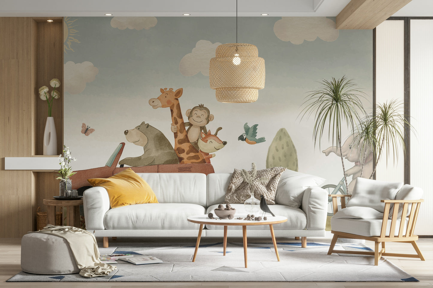 Whimsical animal-themed wallpaper for nursery decor