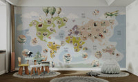 Whimsical Animal World Map animal map mural