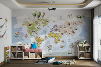 Whimsical Animal World Map educational wallpaper