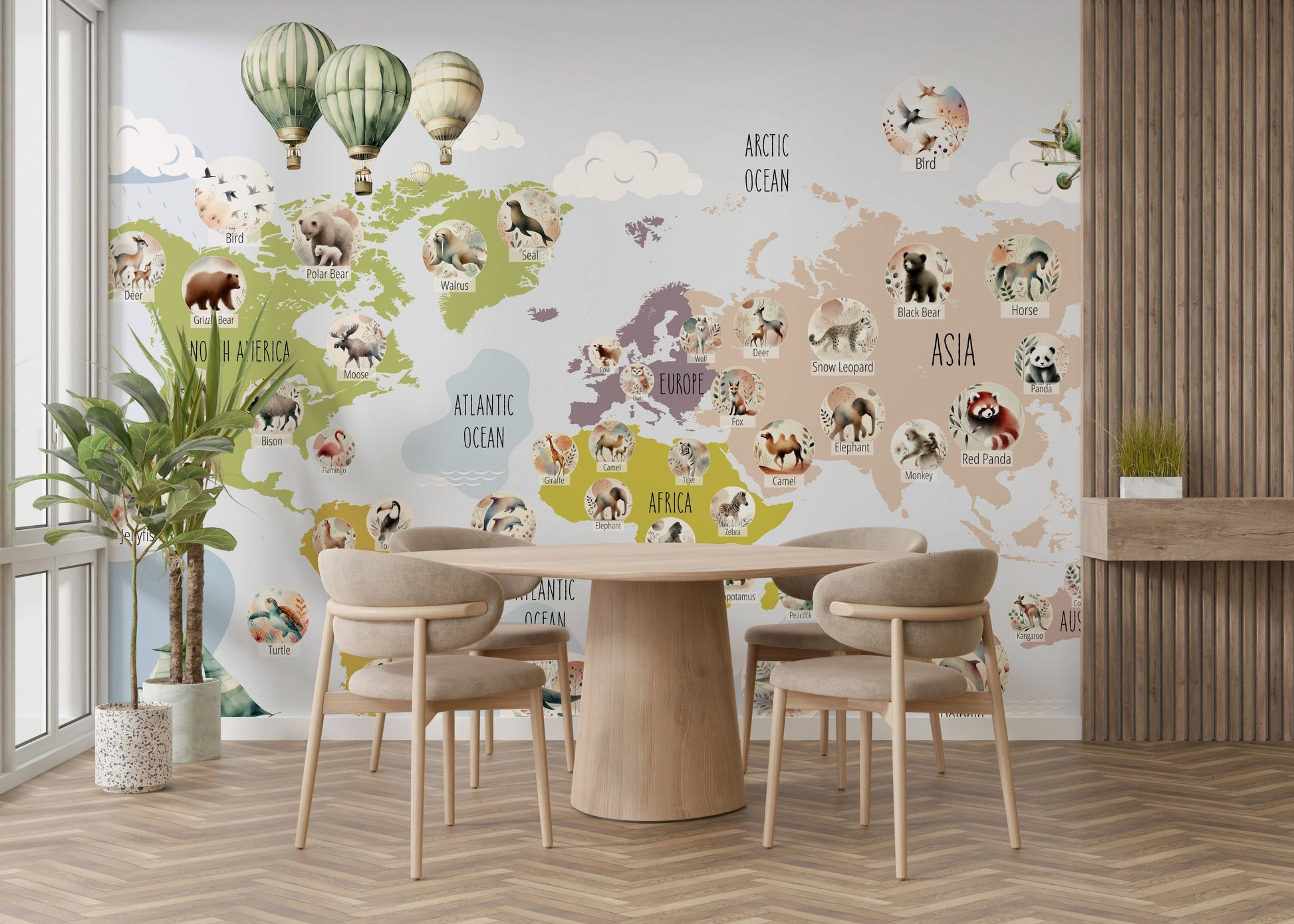 Whimsical Animal World Map playful mural