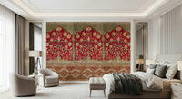 Traditional garden landscape wallpaper for a master bedroom accent wall.