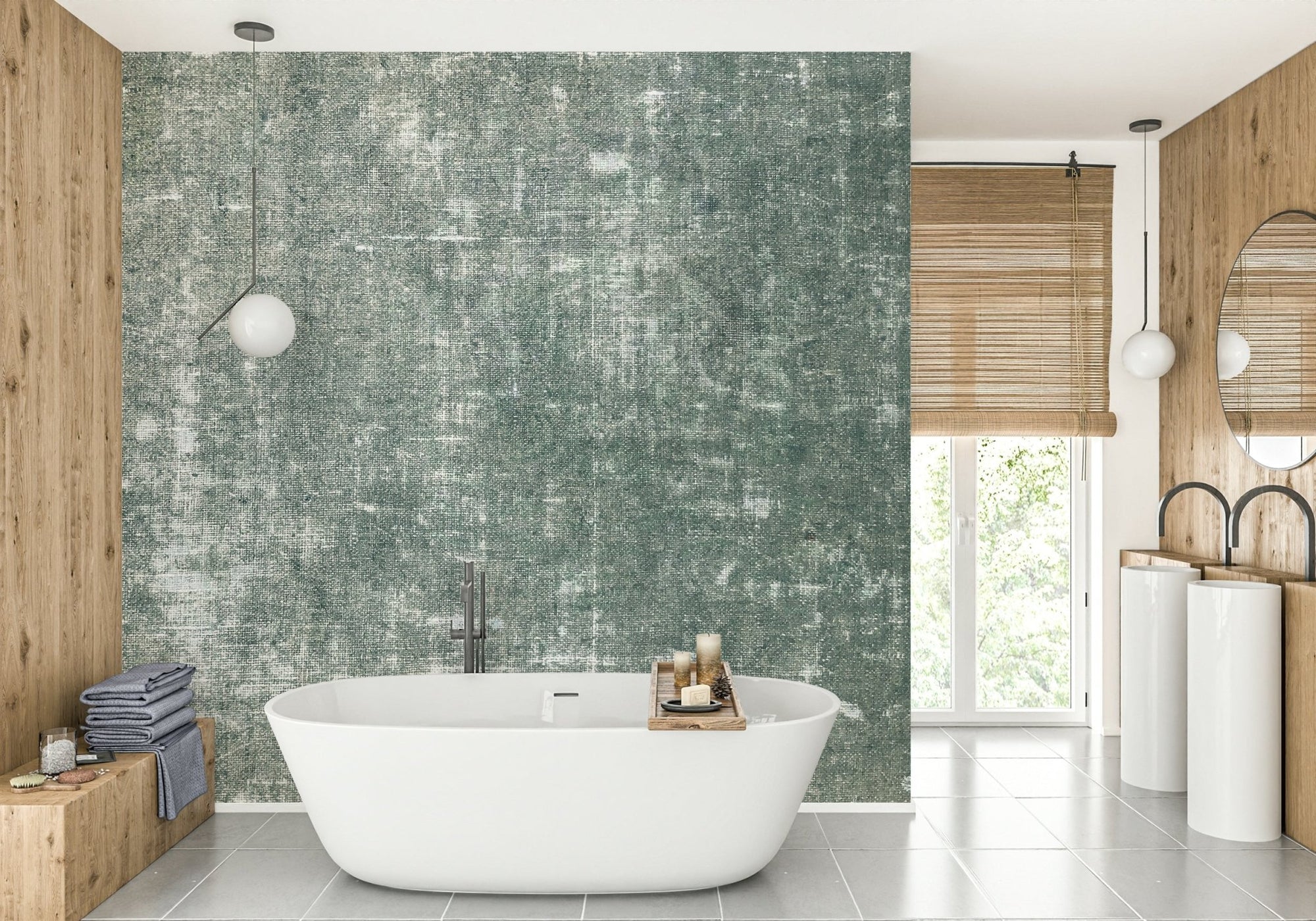 Antique linen teal mural wallpaper
