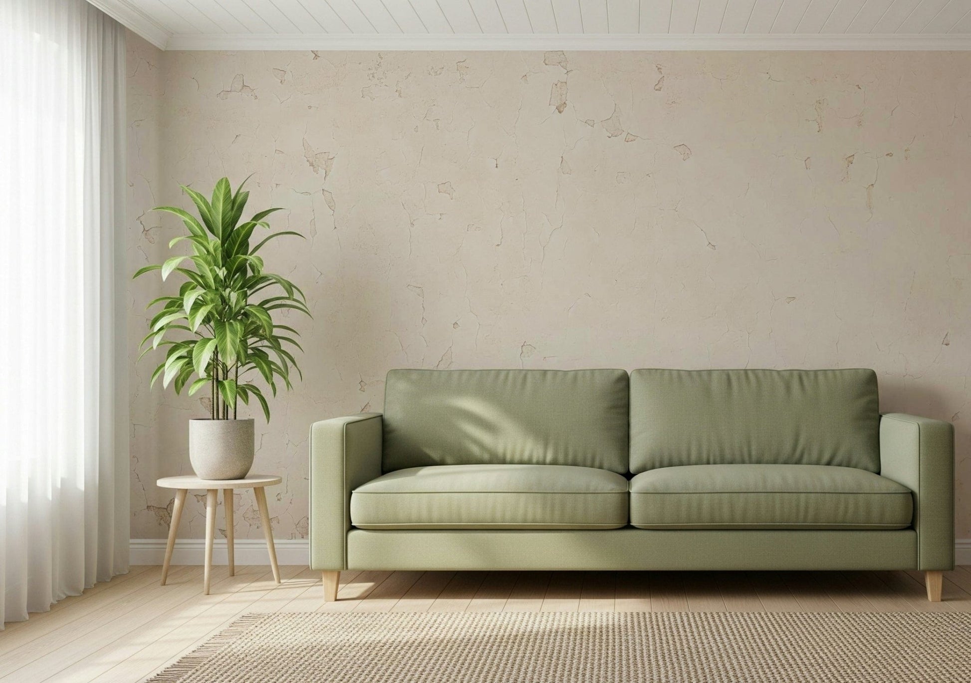Rustic wall covering with distressed plaster creating a classic look