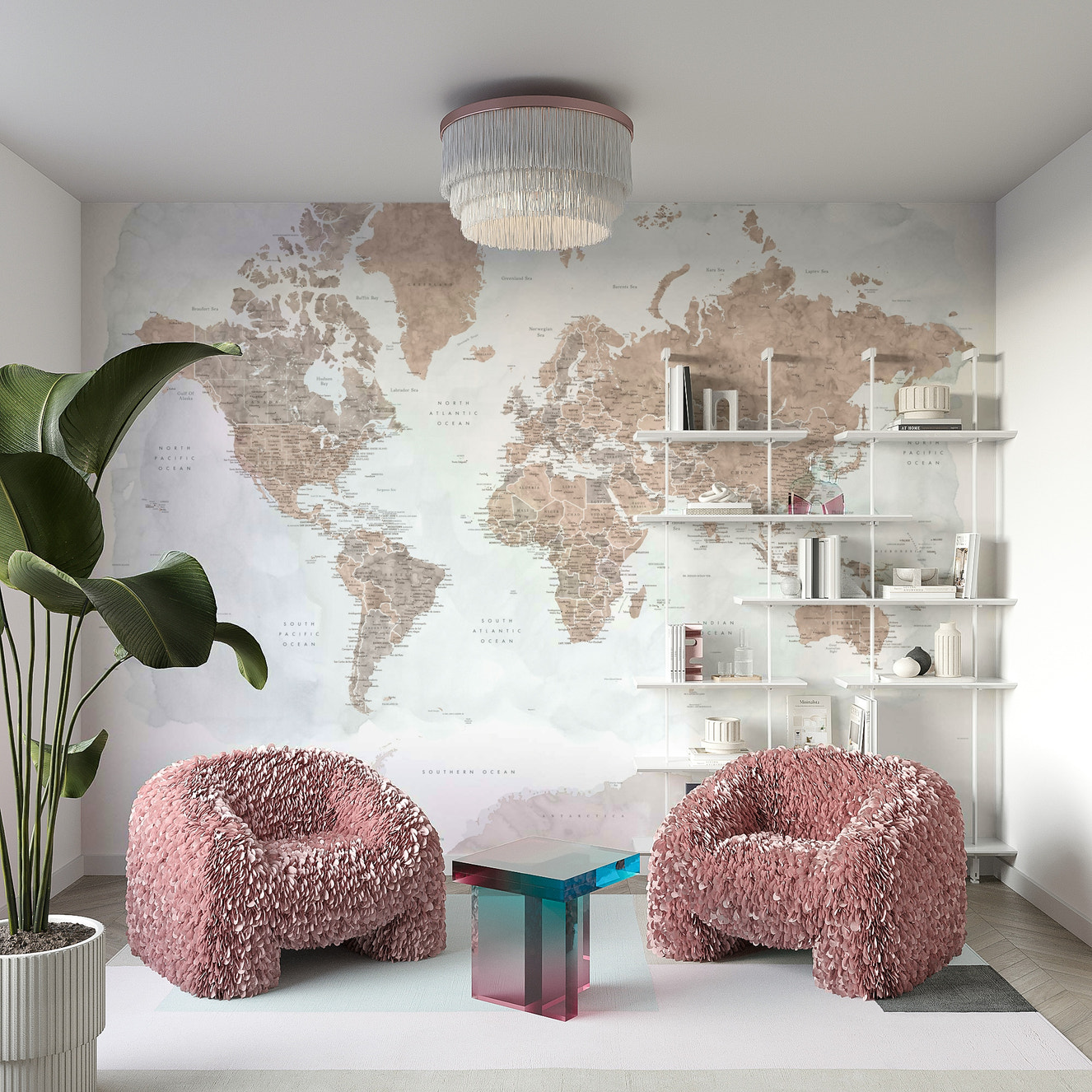 アンティークワールドマップ水彩壁紙