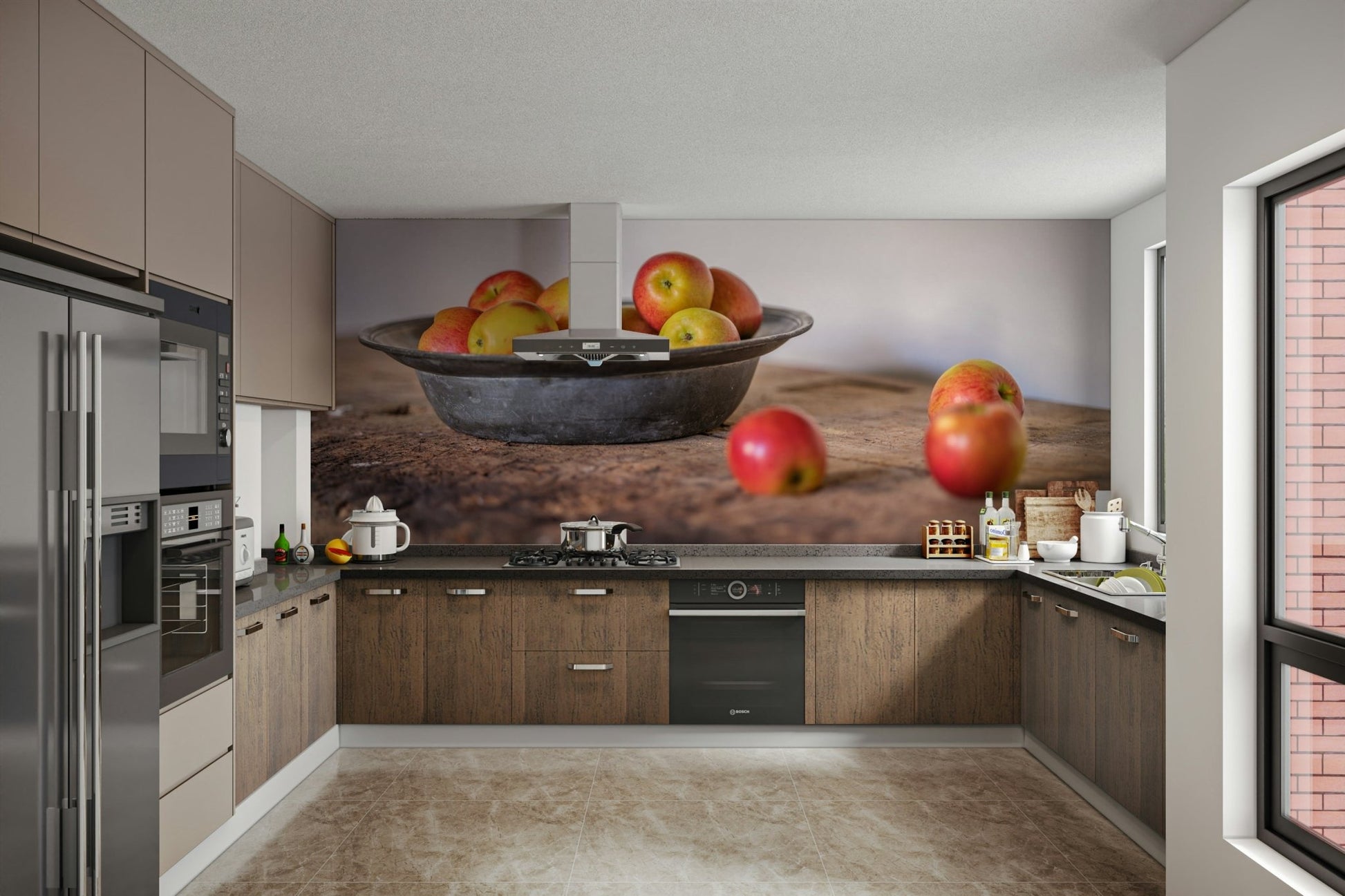 Charming apple wallpaper design for dining or kitchen areas

