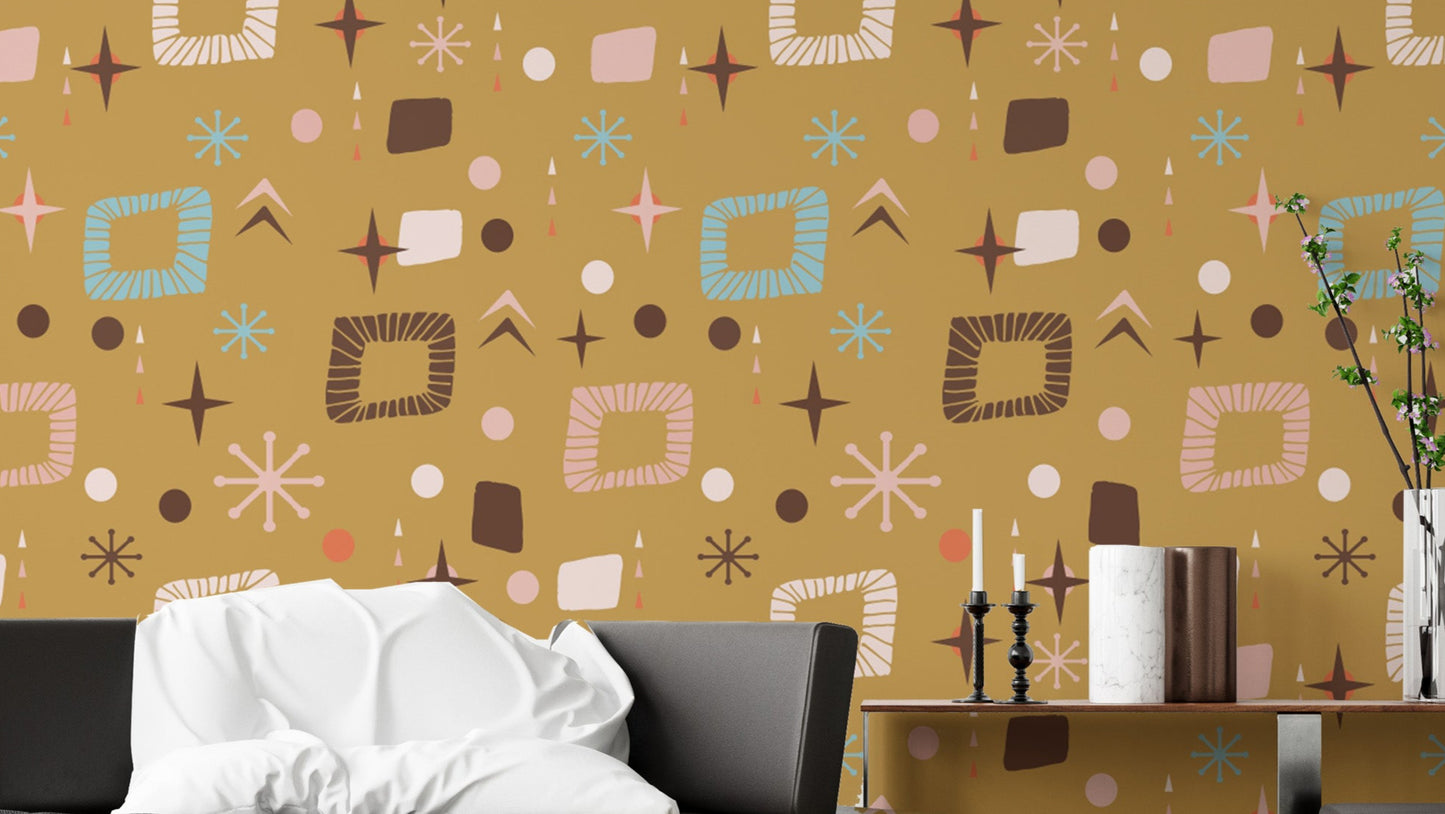 Retro mid-century modern yellow pattern wallpaper
