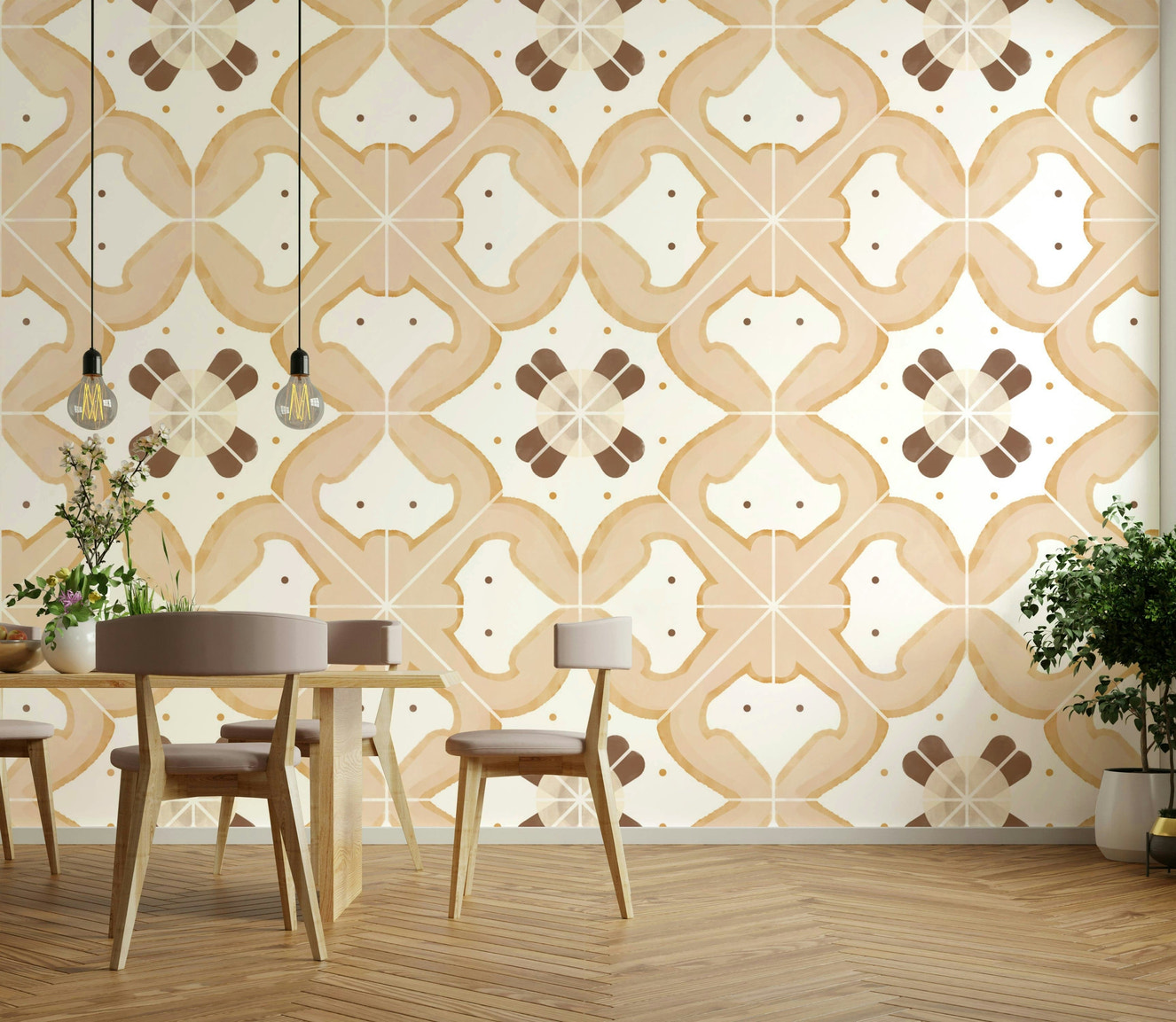 Tile-style wallpaper in an apricot color palette

