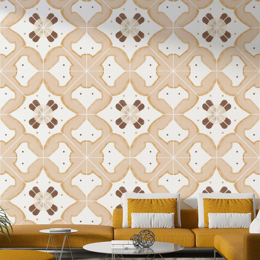 Realistic-looking apricot tile mural wallpaper

