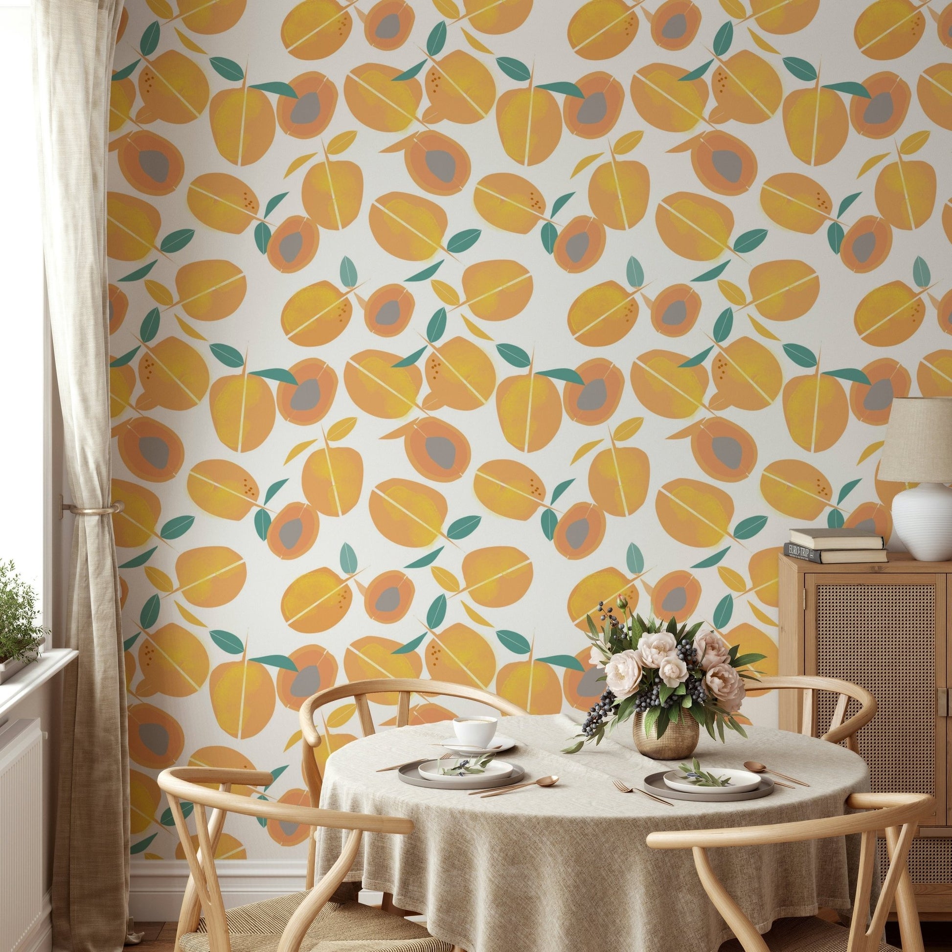 Playful fruit pattern wallpaper
