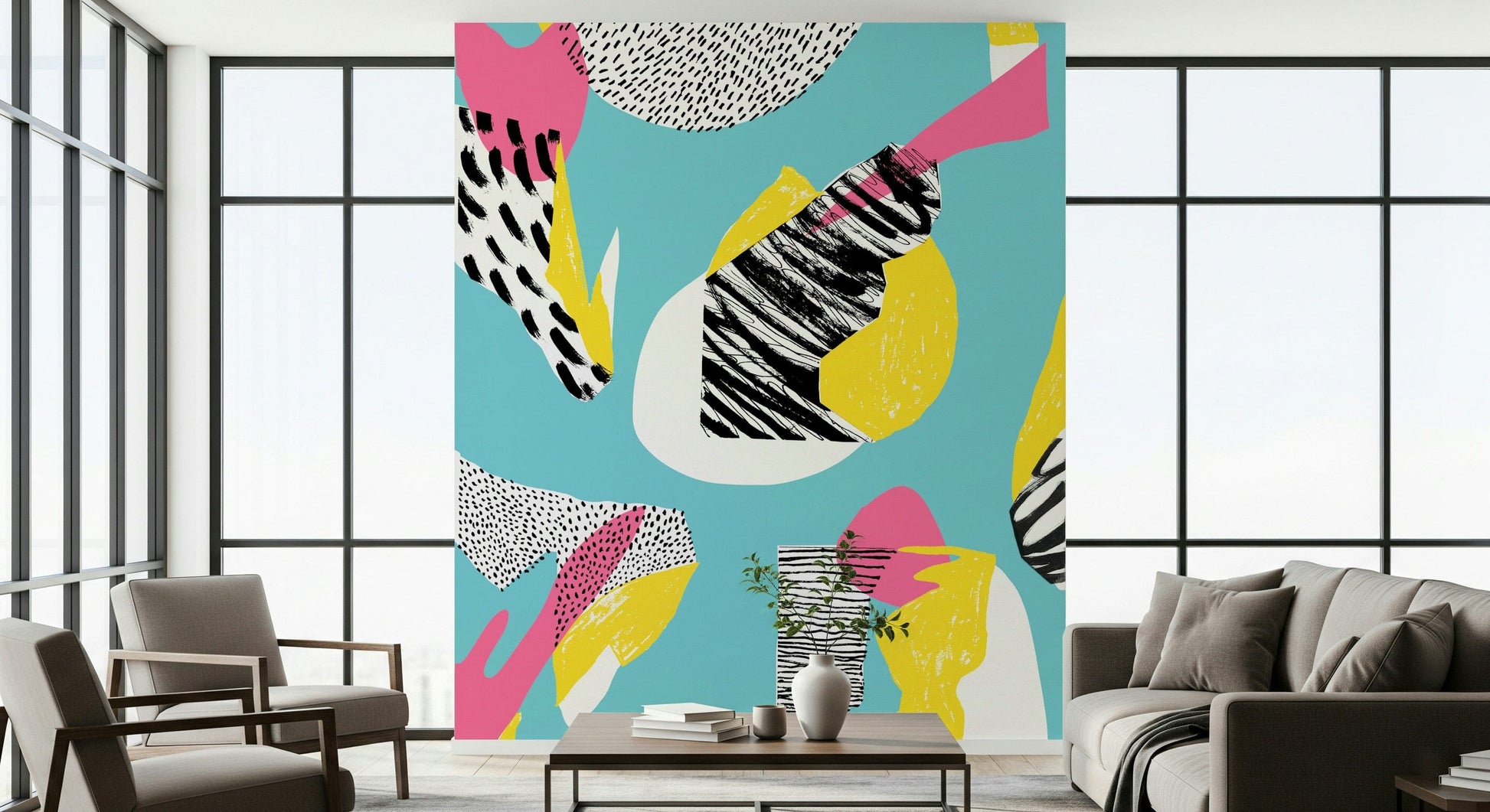 Modern Living Room Wallpaper Mural – Trendy multicolor wall mural perfect for modern living spaces.