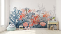 Oceanic-inspired coral reef wallpaper for modern interiors.