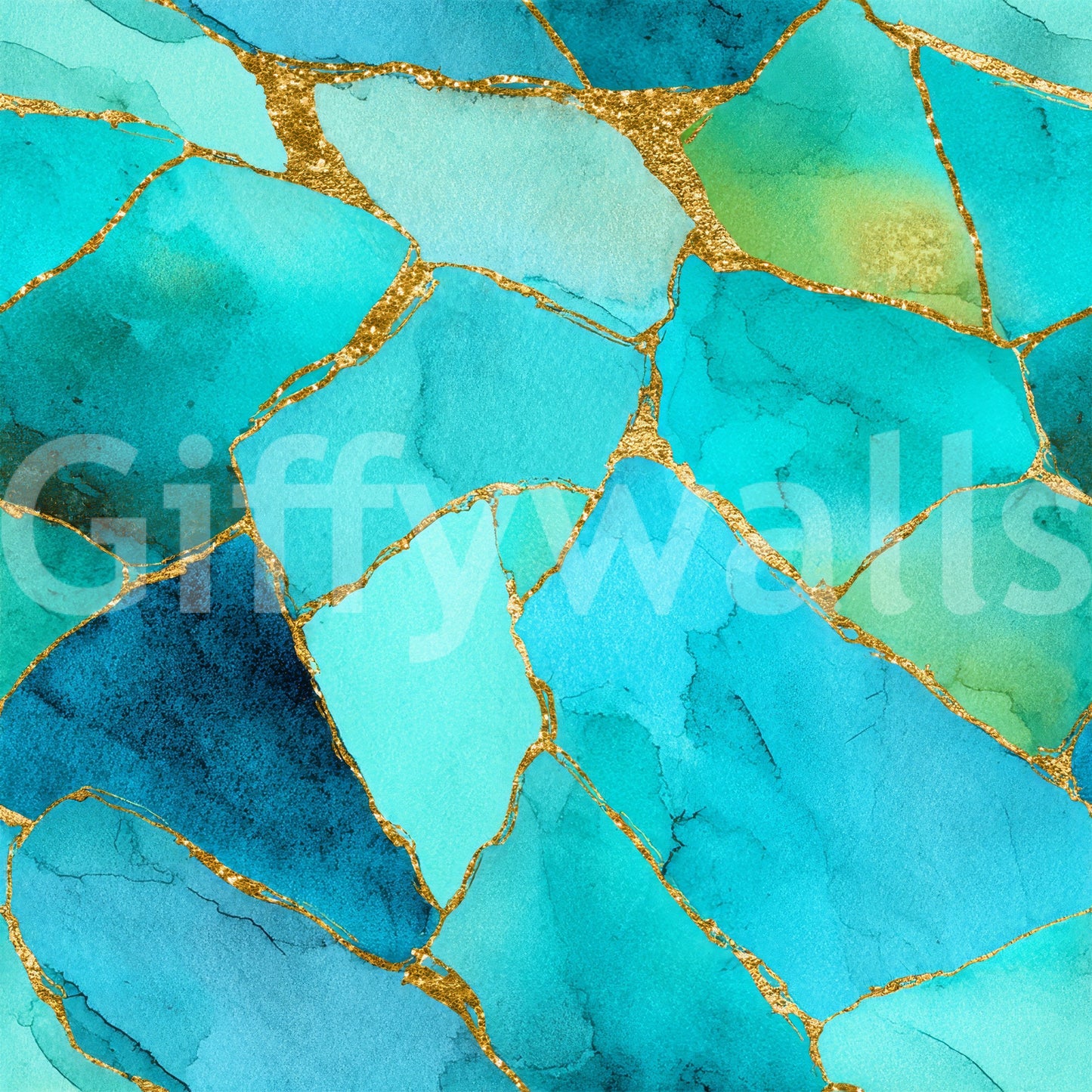 Aqua Gold Marble Mosaic Wallpaper‚Å†
