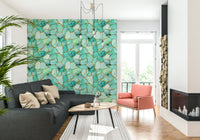 Vibrant wall mural featuring aqua marble with subtle gold highlights