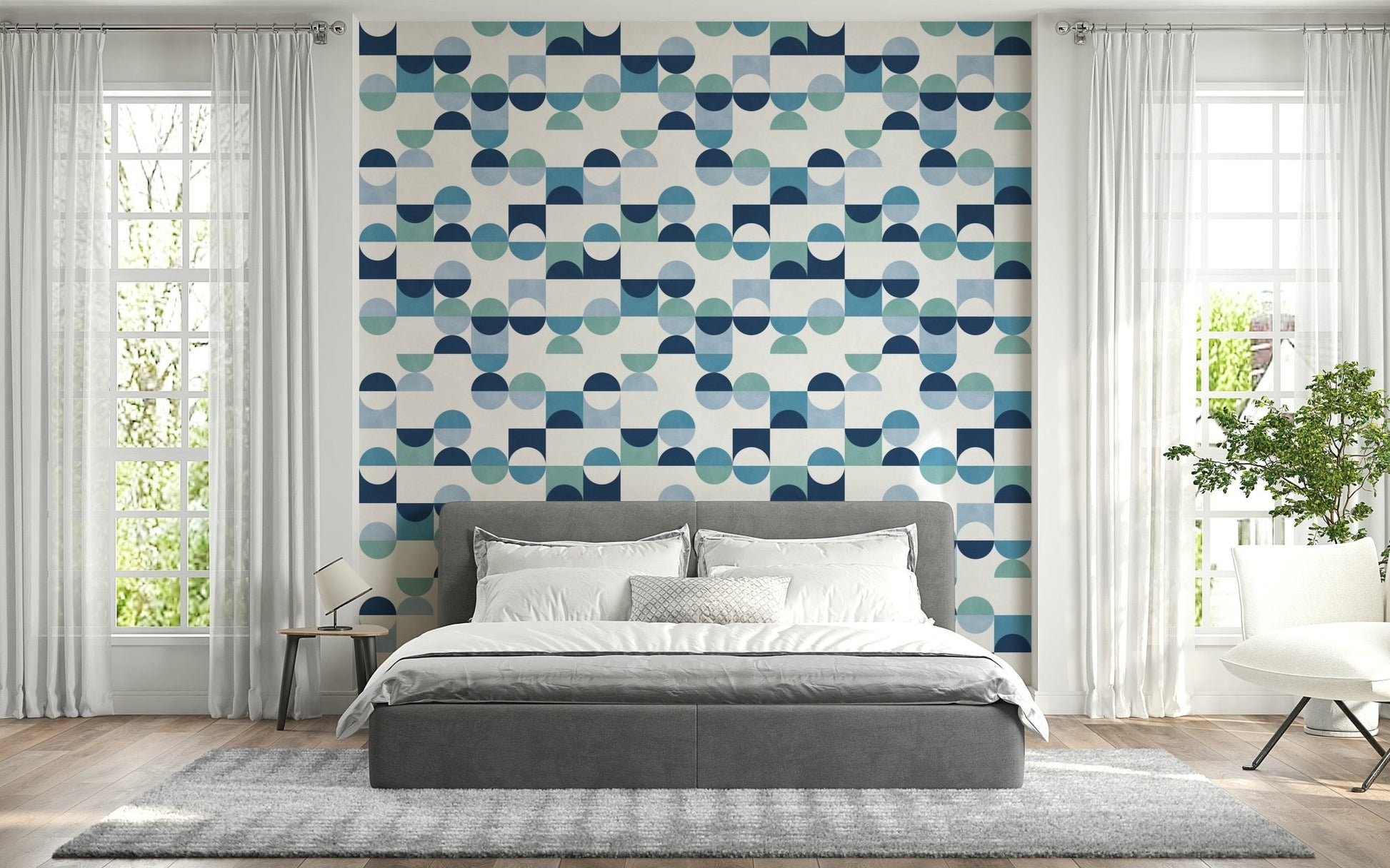 Vibrant blue wallpaper, Aqua Harmony, distinct modern wall mural.