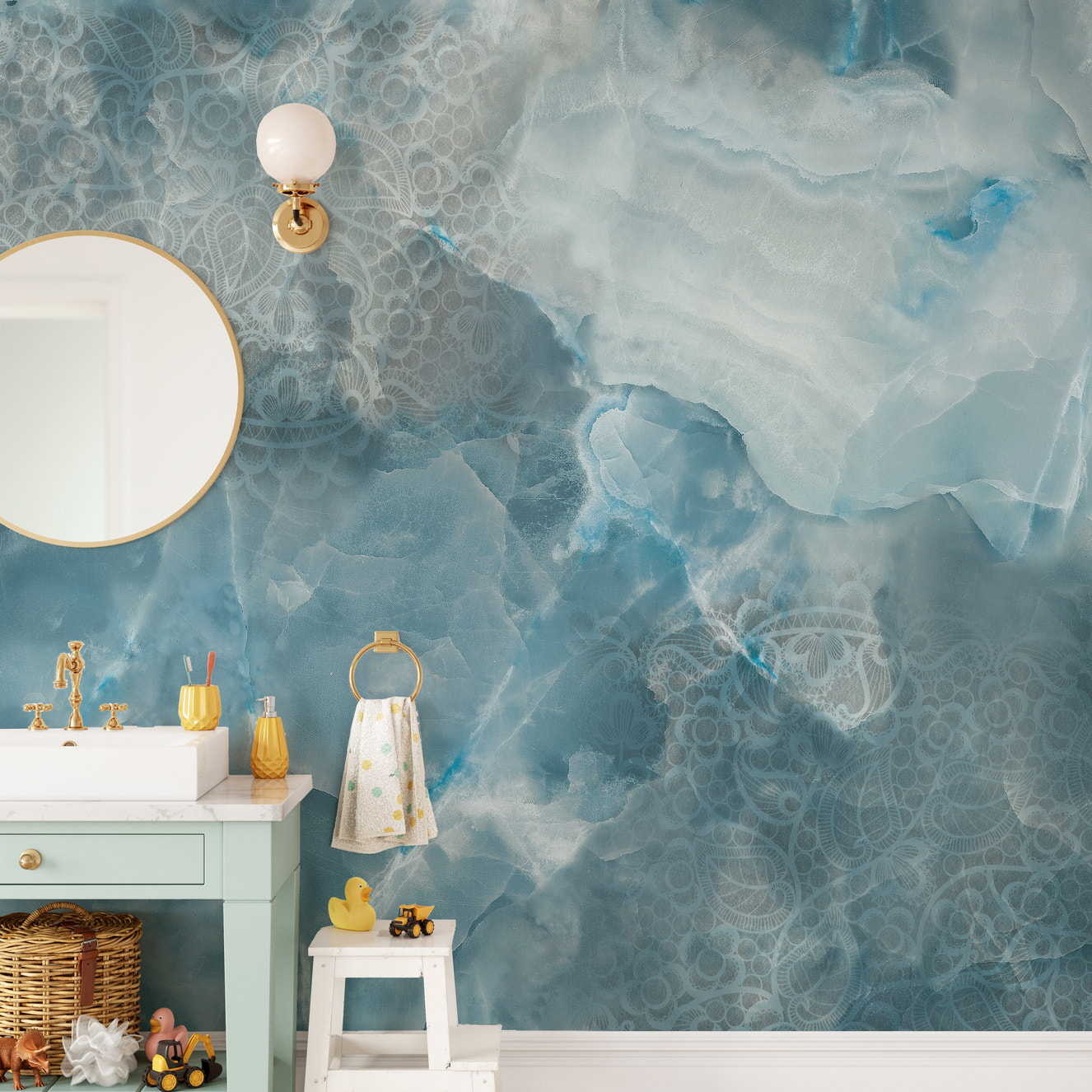Aqua Stone Cracked Texture Wallpaper Mural - Giffywalls