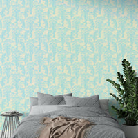 A graceful exotic landscape wall mural in cool, lush tones.

