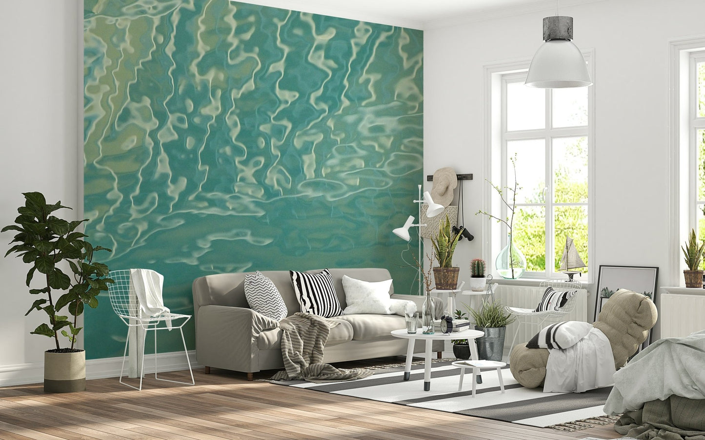 Wavy aqua texture wall mural with shimmering detail