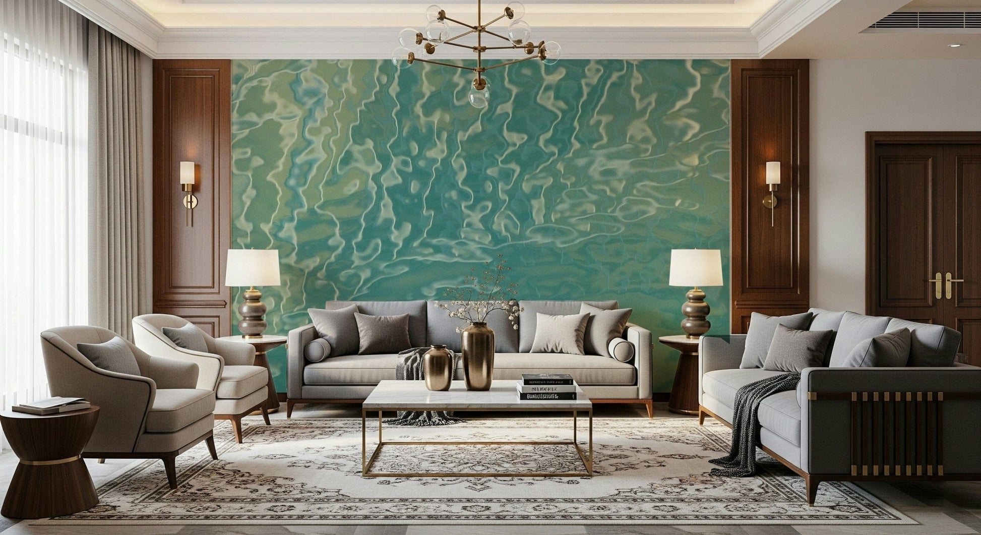 Turquoise ripple texture wall mural in soft tones