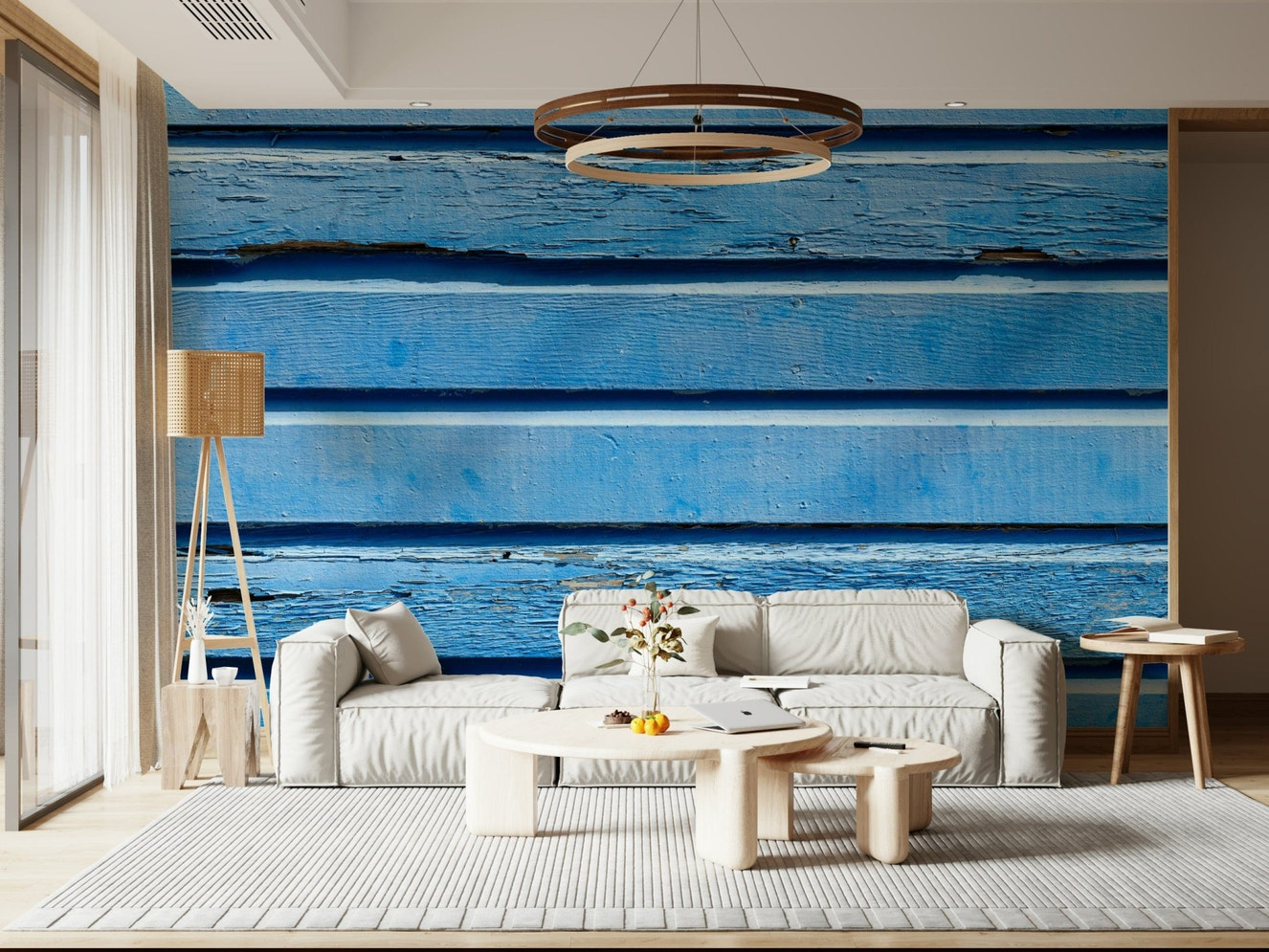 Aqua Wood Wall wallpaper for walls Seaside blue wood paneling texture.