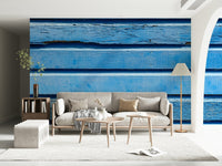 Aqua Wood Wall mural Old fencing look, striking blue color.