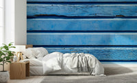 Aqua Wood Wall design: Imitation wood plank wallpaper for walls.