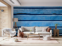 Charming Aqua Wood Wall mural: Rough texture, periwinkle blue finish.