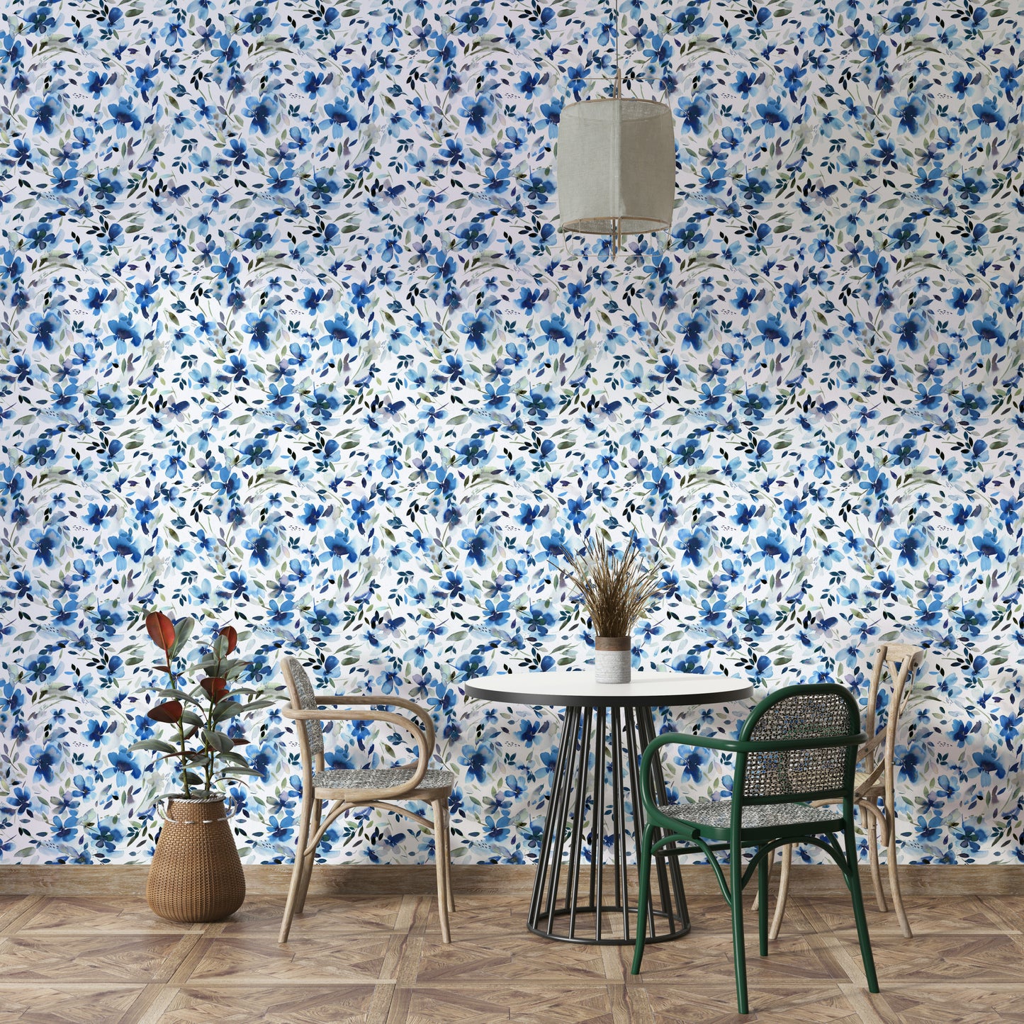 Bold floral wallpaper with breezy aquatic tones

