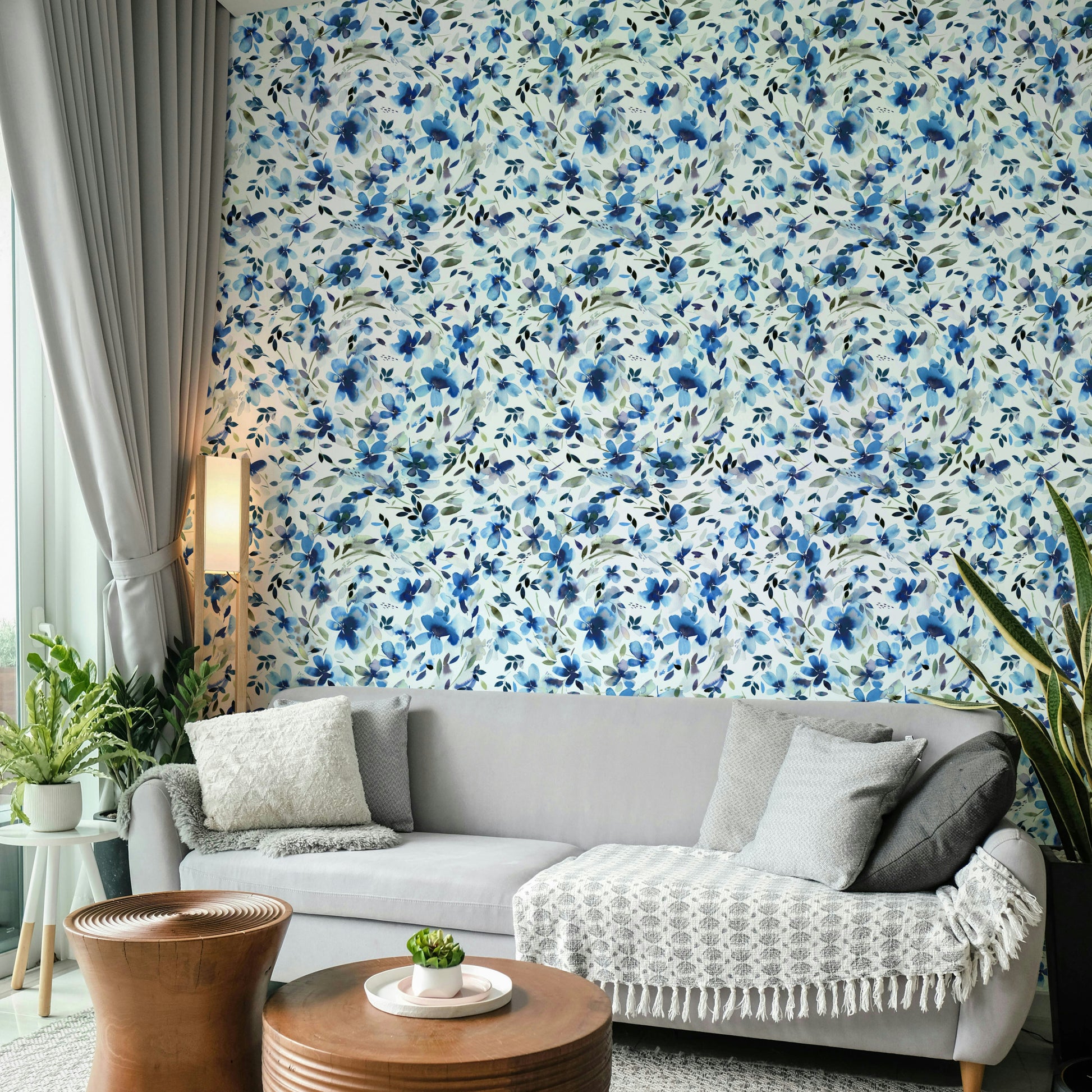 Nature-themed wallpaper with aquatic summer florals

