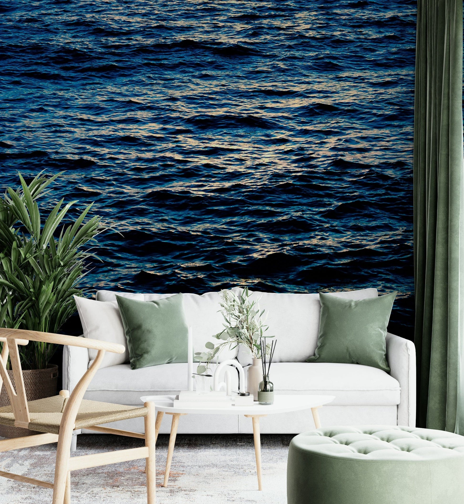 An artistic abstract mountain mural on minimalist wallpaper.

