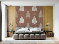 Forest Accent wall mural, intricate leaf work, serene home backdrop.