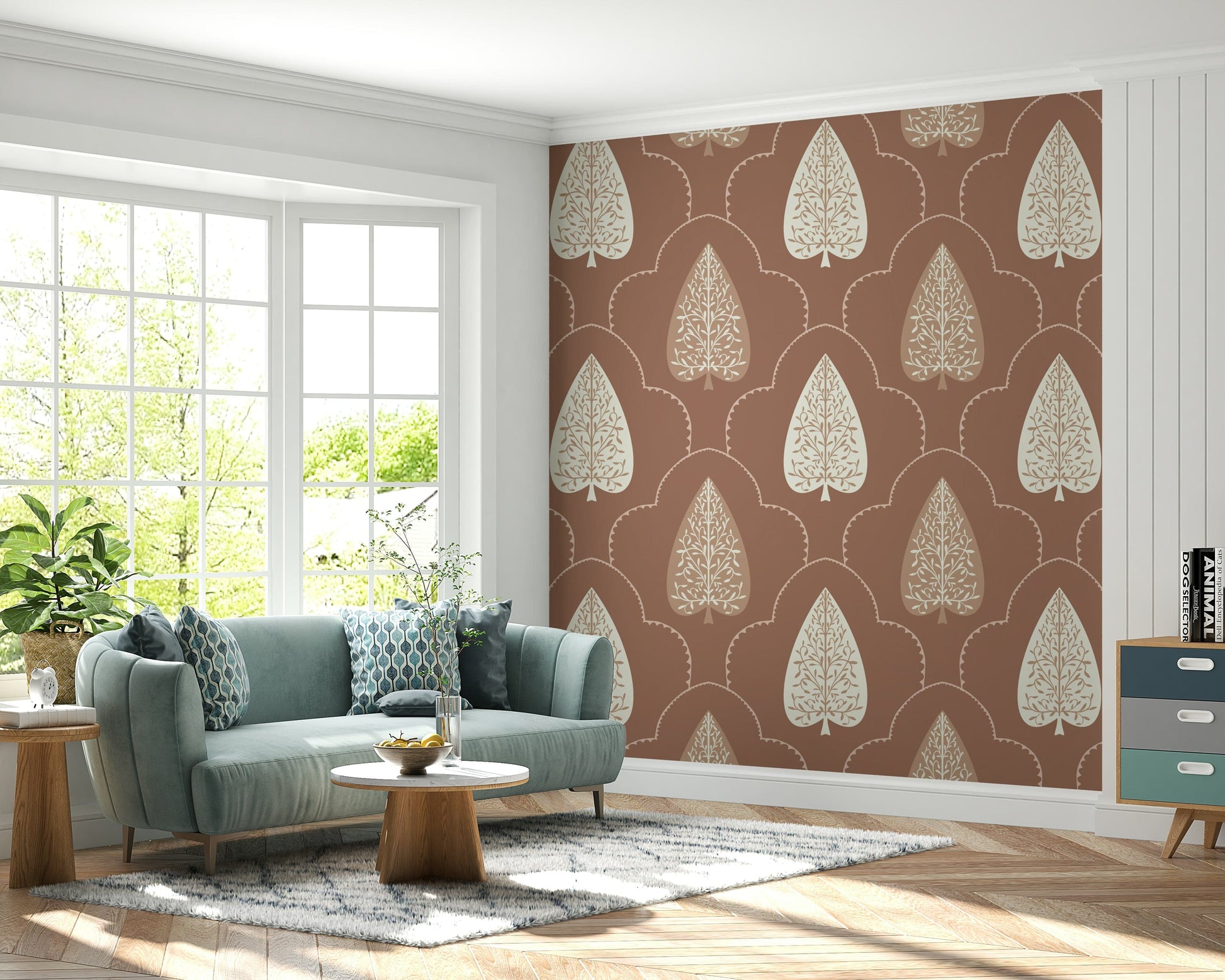 Arboreal Leaf wallpaper for walls, detailed tree shape, earthy palette.