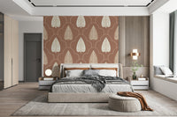Nature-inspired Accent wall mural, elegant botanical design, scalloped frame.