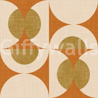 Modern vintage wallpaper featuring curved motifs in a structured repeating pattern.